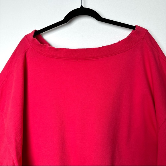 Coca-Cola Red Oversized Distressed Drop Shoulder 3/4 Sleeve V-Neck Sweatshirt - Picture 10 of 13